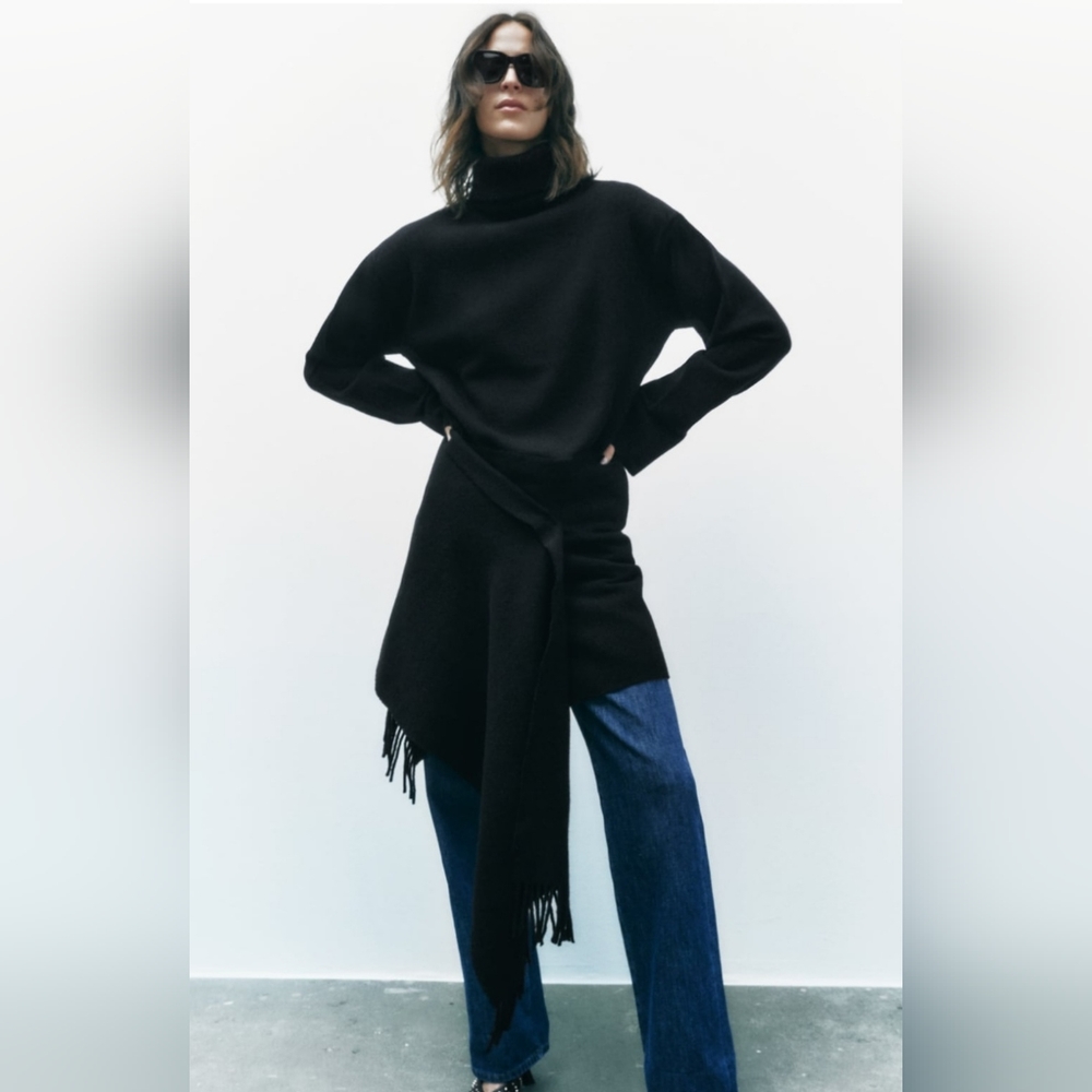 ZARA NWT cuffed knit sweater, black, women's size M - Picture 2 of 12